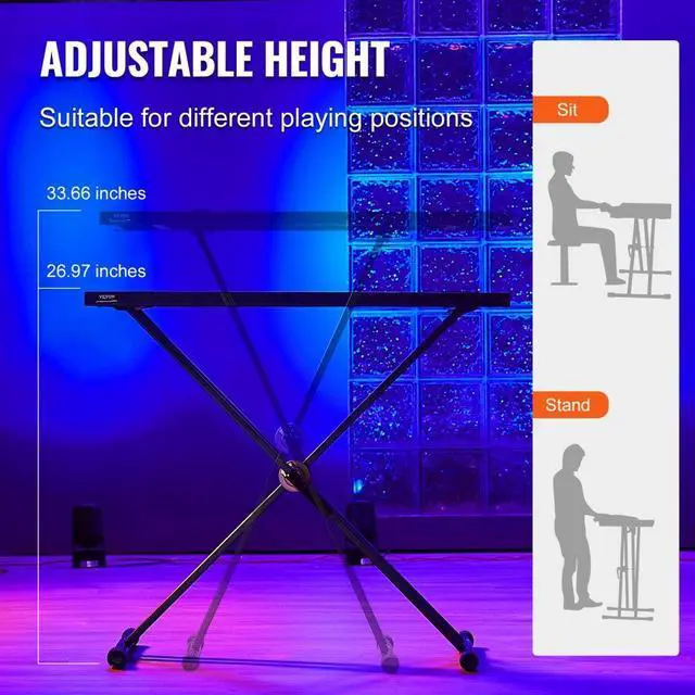 Alt view image 5 of 7 - VEVOR Portable DJ Table with Double-X Braced Keyboard Stand Adjustable Height