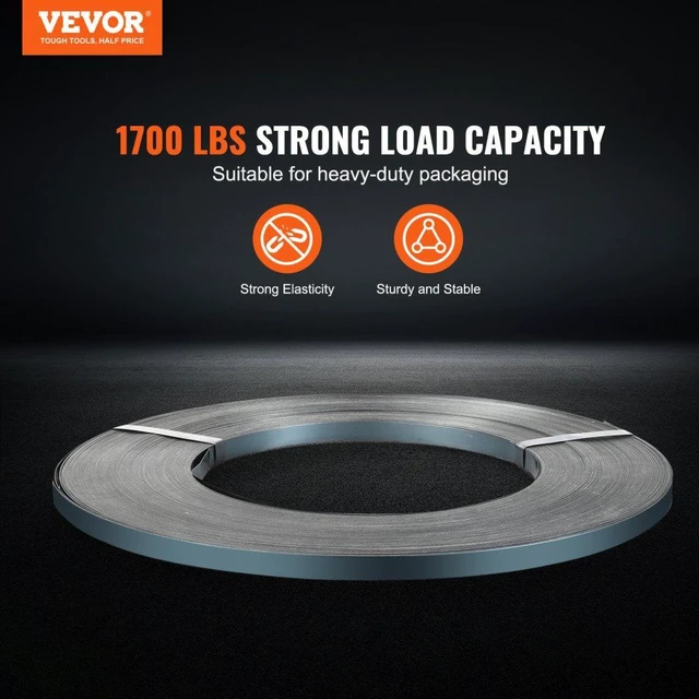 Alt view image 2 of 15 - VEVOR Steel Strapping Coil, 3/4 in x 0.02 in x 1640 ft, Metal Strapping Banding Roll Withstands Harsh Environment, 1700 lbs Break Strength, Heavy Duty Banding Pallet Strap Coil for Pallet Packing