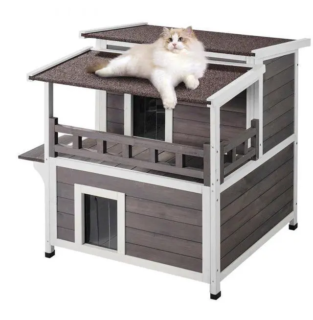 Main image of VEVOR Outdoor Cat House 2-story Wooden Feral Cat Shelter with  Balcony & Roof