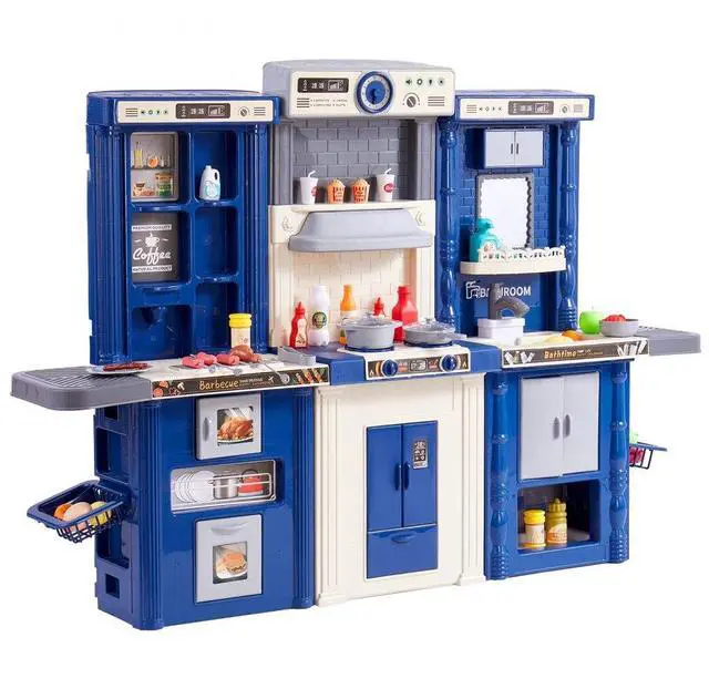 Main image of VEVOR Christmas Gift! Kitchen Playset Kids Pretend Cooking Play Toy 74 Piece Accessories Blue