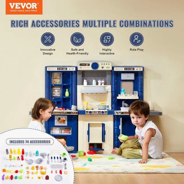 Alt view image 2 of 7 - VEVOR Christmas Gift! Kitchen Playset Kids Pretend Cooking Play Toy 74 Piece Accessories Blue