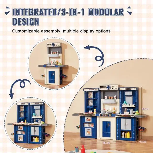 Alt view image 3 of 7 - VEVOR Christmas Gift! Kitchen Playset Kids Pretend Cooking Play Toy 74 Piece Accessories Blue