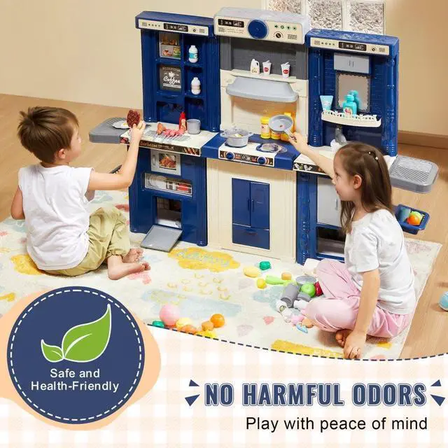 Alt view image 4 of 7 - VEVOR Christmas Gift! Kitchen Playset Kids Pretend Cooking Play Toy 74 Piece Accessories Blue