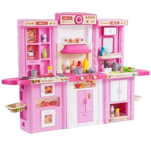 Main image of VEVOR Christmas Gift! Kitchen Playset Kids Pretend Cooking Play Toy 74 Piece Accessories Pink