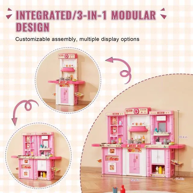 Alt view image 3 of 7 - VEVOR Christmas Gift! Kitchen Playset Kids Pretend Cooking Play Toy 74 Piece Accessories Pink