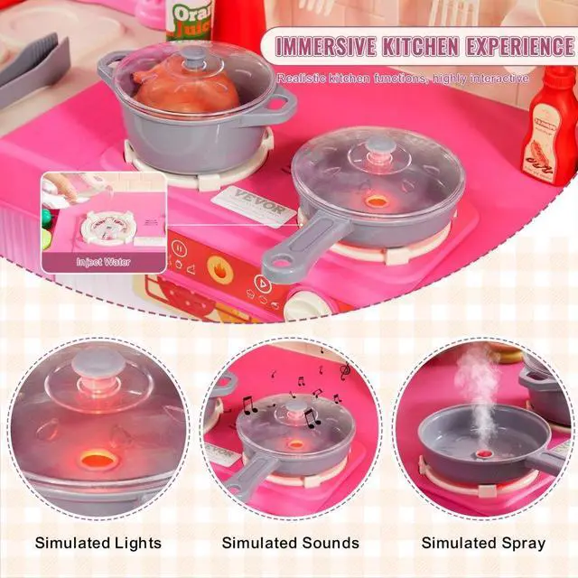 Alt view image 5 of 7 - VEVOR Christmas Gift! Kitchen Playset Kids Pretend Cooking Play Toy 74 Piece Accessories Pink