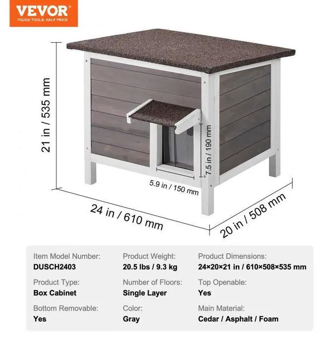 Alt view image 7 of 7 - VEVOR Outdoor Cat House Wooden Feral Cat Shelter with Roof & PVC Door Flaps