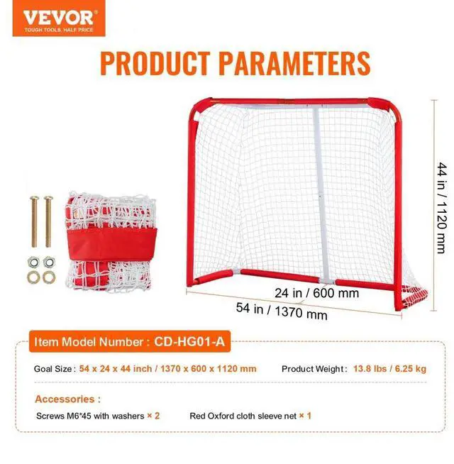 Alt view image 7 of 7 - VEVOR Youth Street Hockey Net Indoor Outdoor Steel Hockey Goal for Kids 54"x44"