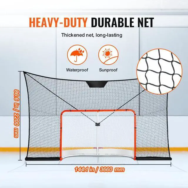 Alt view image 3 of 7 - VEVOR Hockey Goal Backstop Net Street Hockey Sport Target Netting Outdoor 12x7FT