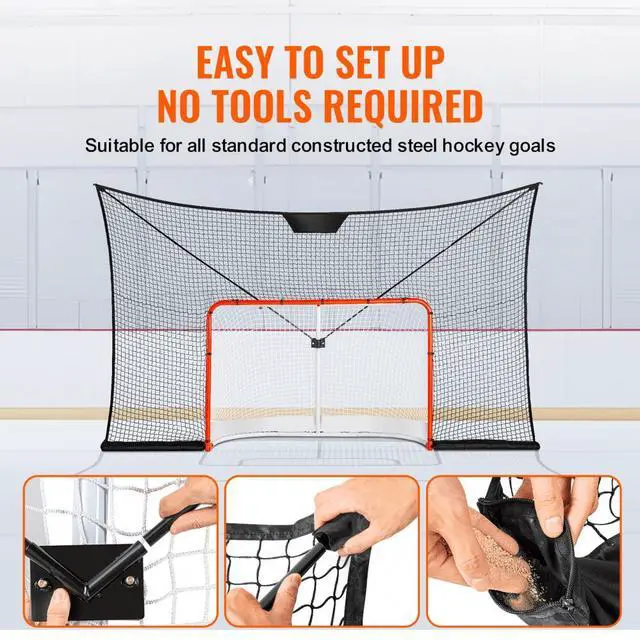 Alt view image 5 of 7 - VEVOR Hockey Goal Backstop Net Street Hockey Sport Target Netting Outdoor 12x7FT
