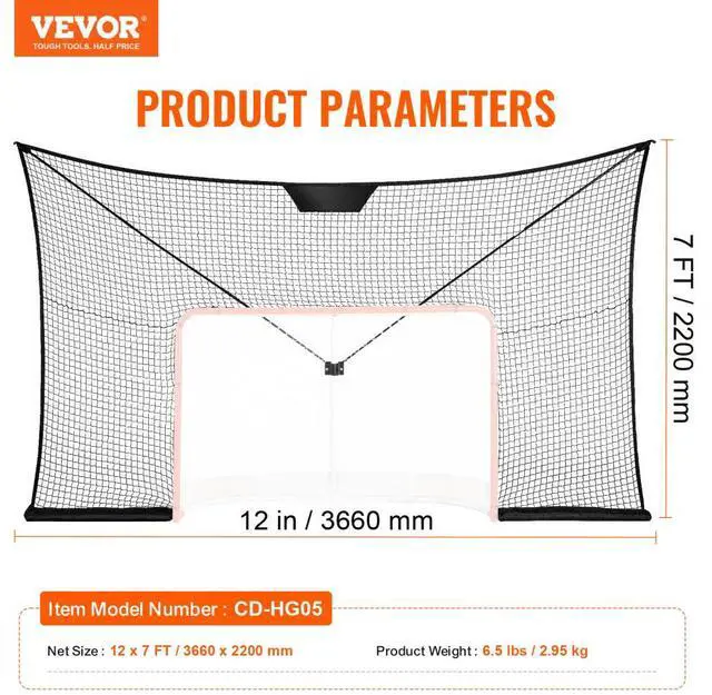 Alt view image 7 of 7 - VEVOR Hockey Goal Backstop Net Street Hockey Sport Target Netting Outdoor 12x7FT