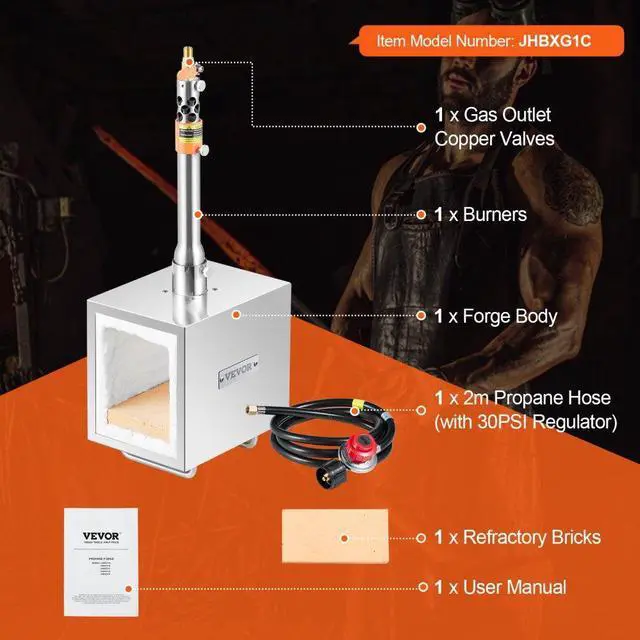Alt view image 7 of 7 - VEVOR Portable Propane Forge 1 Burner Farrier Forge 2600 Knife Metal Square