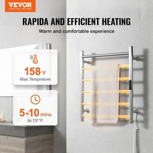 Alt view image 2 of 7 - VEVOR 6-Bar Towel Warmer Rack Wall Mounted Heated Towel Rack for Bathroom Silver