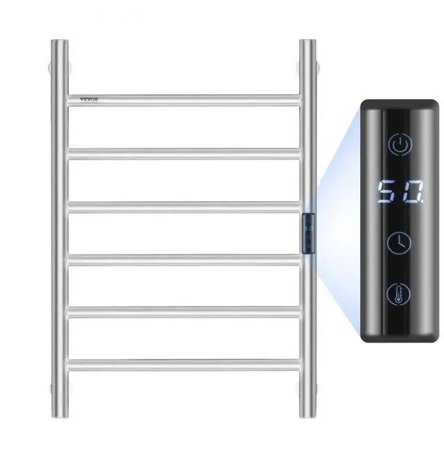 Main image of VEVOR 6-Bar Towel Warmer Rack Wall Mounted Heated Towel Rack for Bathroom Silver