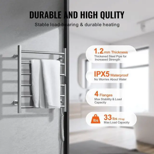 Alt view image 4 of 7 - VEVOR 6-Bar Towel Warmer Rack Wall Mounted Heated Towel Rack for Bathroom Silver