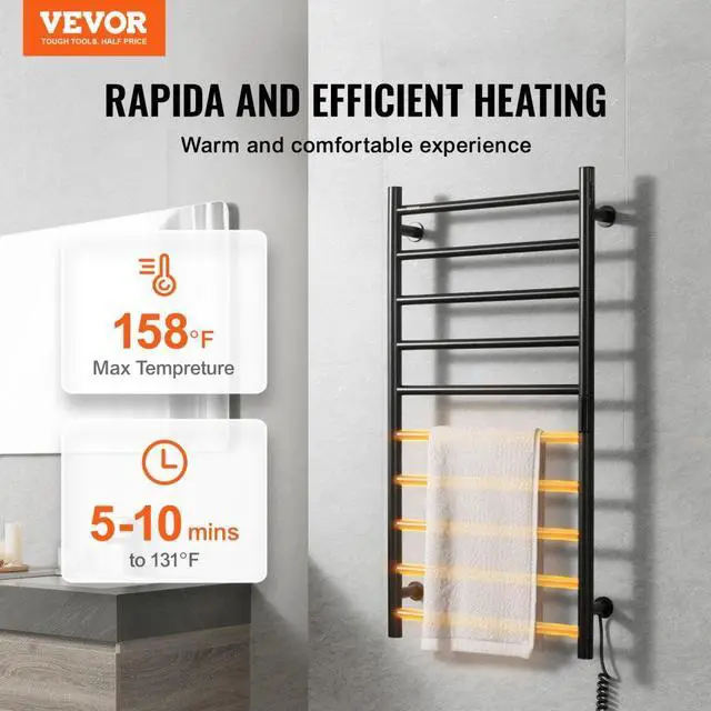 Alt view image 2 of 7 - VEVOR 10-Bar Towel Warmer Rack Wall Mounted Heated Towel Rack for Bathroom Black