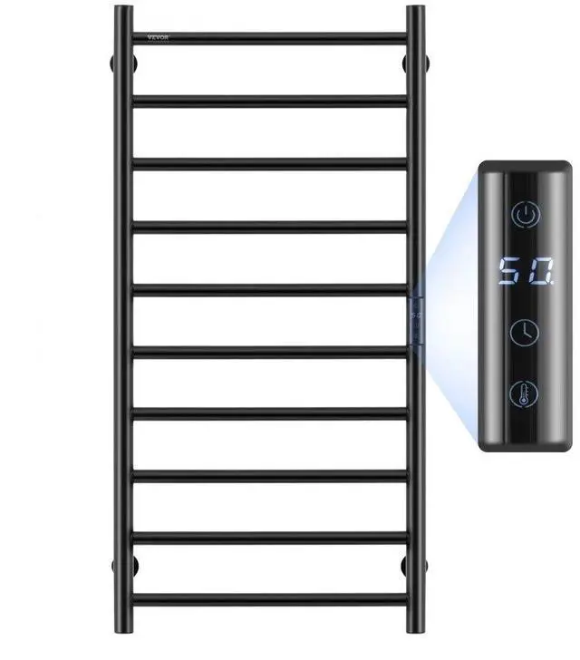 Main image of VEVOR 10-Bar Towel Warmer Rack Wall Mounted Heated Towel Rack for Bathroom Black