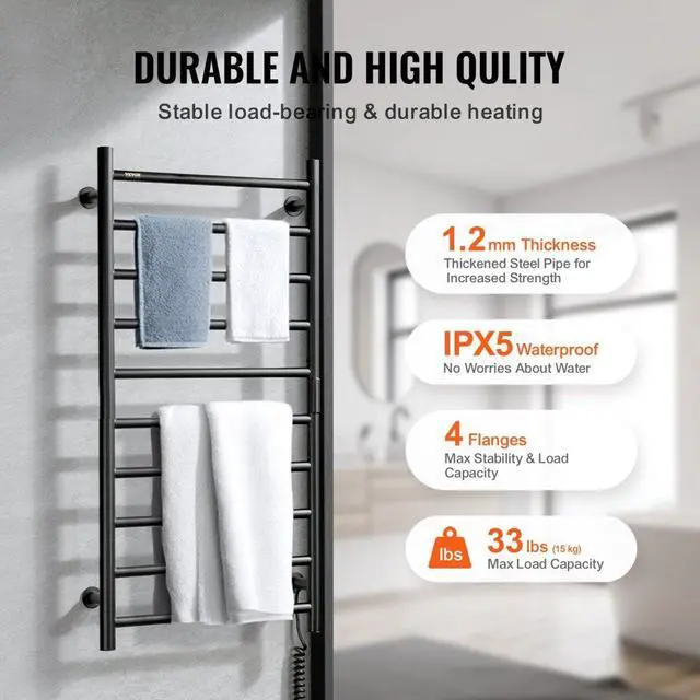 Alt view image 4 of 7 - VEVOR 10-Bar Towel Warmer Rack Wall Mounted Heated Towel Rack for Bathroom Black