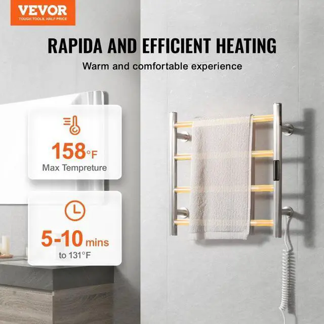 Alt view image 2 of 7 - VEVOR 4-Bar Towel Warmer Rack Wall Mounted Heated Towel Rack for Bathroom Silver