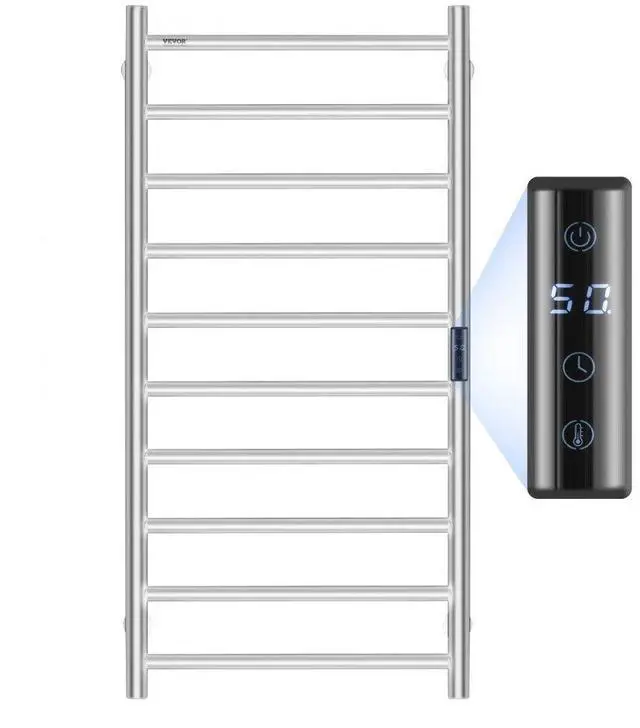 Main image of VEVOR 10 Bars Towel Warmer Rack Wall Mounted Heated Towel Rack Bathroom Silver
