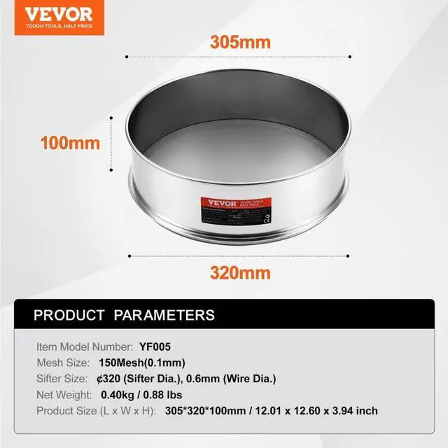 Alt view image 7 of 14 - VEVOR Flour Sieve Fine Mesh Stainless Steel 150 Mesh Flour Sifter for Baking