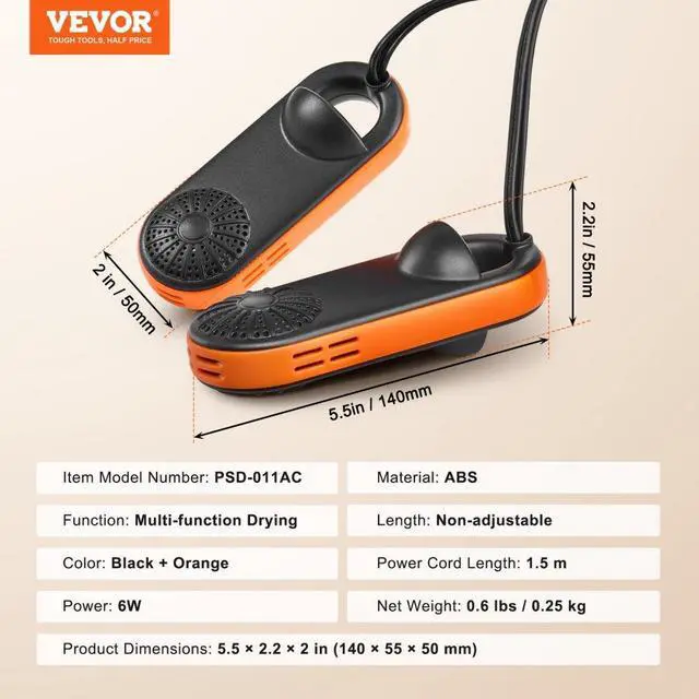 Alt view image 7 of 7 - VEVOR Boot Dryer Shoe Dryer, Portable Footwear Dryers Machine with Auto Temperature Control for Rainy Seasons Winter Travel, Extendable Boot Warmer Fireproof Drying for Shoes, Gloves, Socks