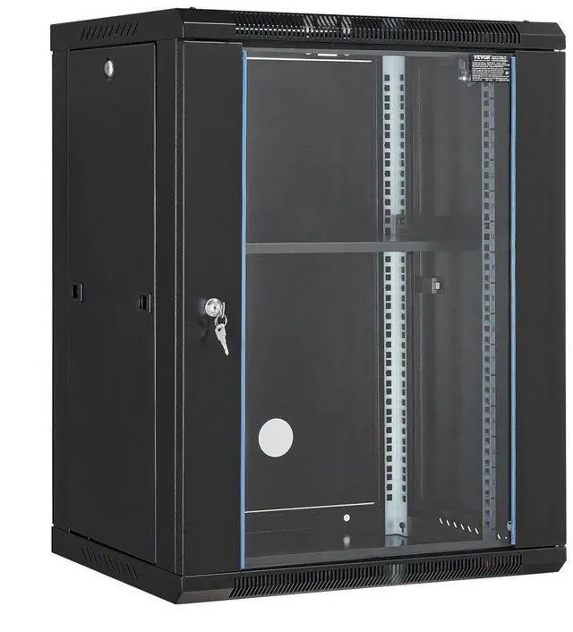 Main image of VEVOR 15U Wall Mount Network Server Rack Cabinet Enclosure 18'' Glass Door Lock