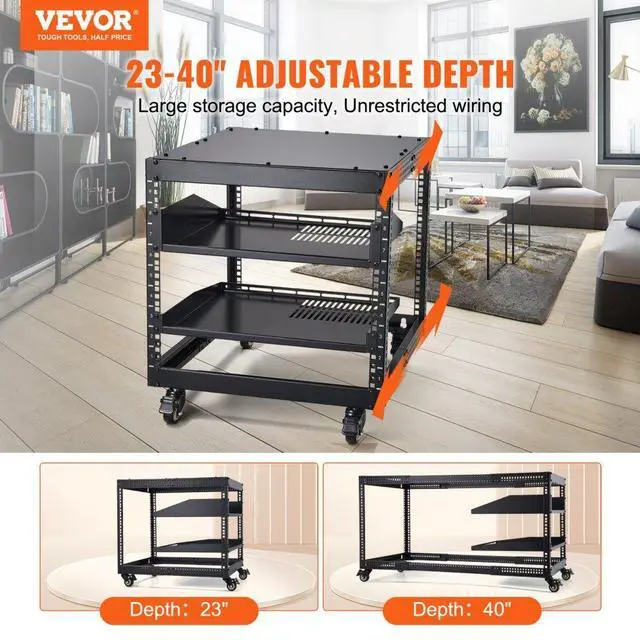 Alt view image 2 of 7 - VEVOR 9U 4 Post Open Frame Server Rack Network Enclosure 23''-40'' Adjustable