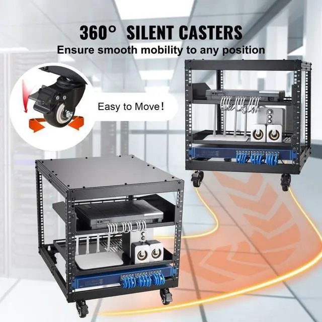 Alt view image 5 of 7 - VEVOR 9U 4 Post Open Frame Server Rack Network Enclosure 23''-40'' Adjustable