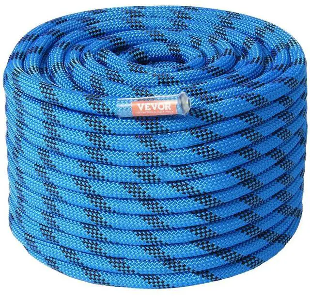 Main image of VEVOR 12.7mm Static Climbing Rope, 38M(125ft) Outdoor Rock Climbing Rope 32KN Breaking Tension, Fiber Rope with Steel Snap Hooks for Escape, Rappelling, Fire Rescue, Blue