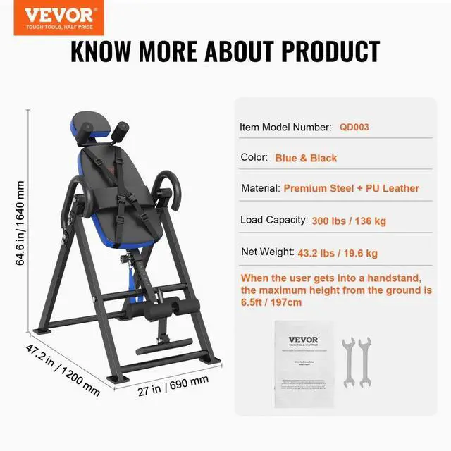 Alt view image 7 of 7 - VEVOR Inversion Table Foldable Strength Training Equipment Hang Exercise Bench