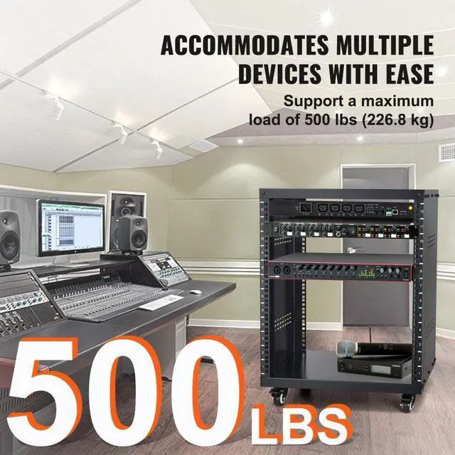 Alt view image 3 of 7 - VEVOR 12U AV Rack Stand 500 lbs Capacity Network Stereo Recording Studio Rack