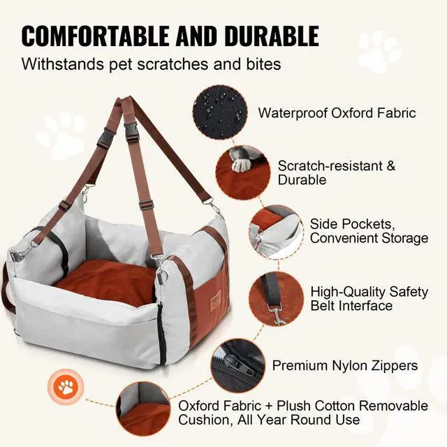 Alt view image 3 of 7 - VEVOR Dog Booster Car Seat Pet Car Seat for Small Dog up to 25lbs Gray