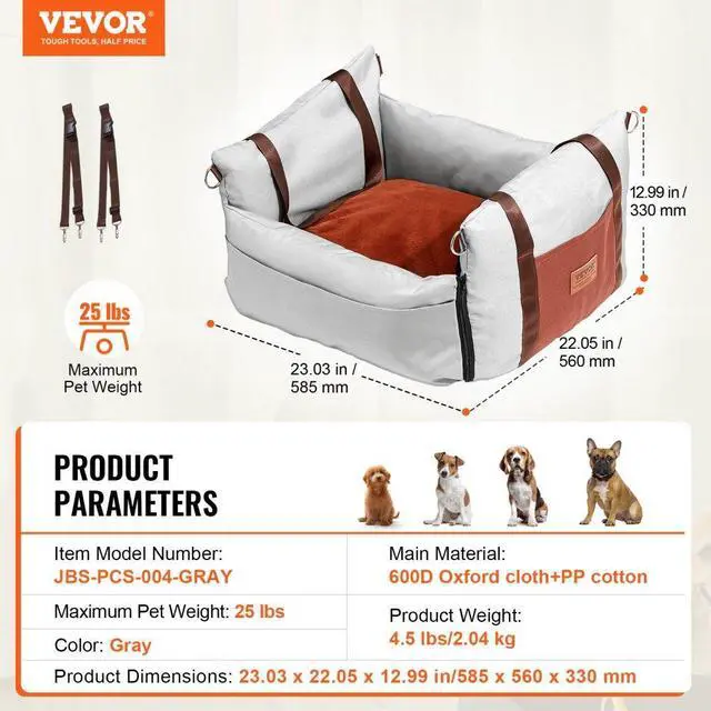 Alt view image 7 of 7 - VEVOR Dog Booster Car Seat Pet Car Seat for Small Dog up to 25lbs Gray