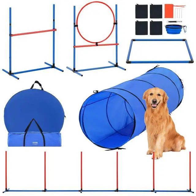 Main image of VEVOR Dog Agility Training Equipment 5 PCS Set with Hurdles Tunnel Jump Ring
