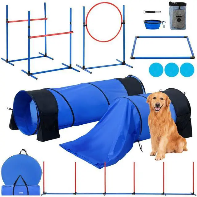 Main image of VEVOR Dog Agility Training Equipment 7 PCS Set w/ Hurdles 2 Tunnels Jump Ring