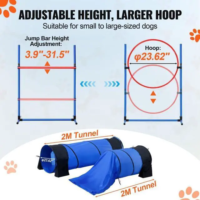 Alt view image 4 of 7 - VEVOR Dog Agility Training Equipment 7 PCS Set w/ Hurdles 2 Tunnels Jump Ring