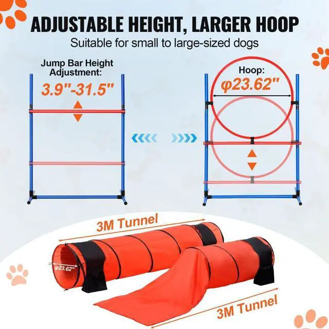 Alt view image 4 of 7 - VEVOR Dog Agility Training Equipment 7 PCS Set Upgrade w/ Hurdles 2 Tunnels Ring