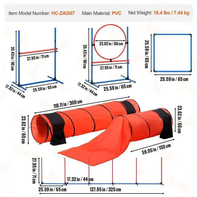 Alt view image 7 of 7 - VEVOR Dog Agility Training Equipment 7 PCS Set Upgrade w/ Hurdles 2 Tunnels Ring