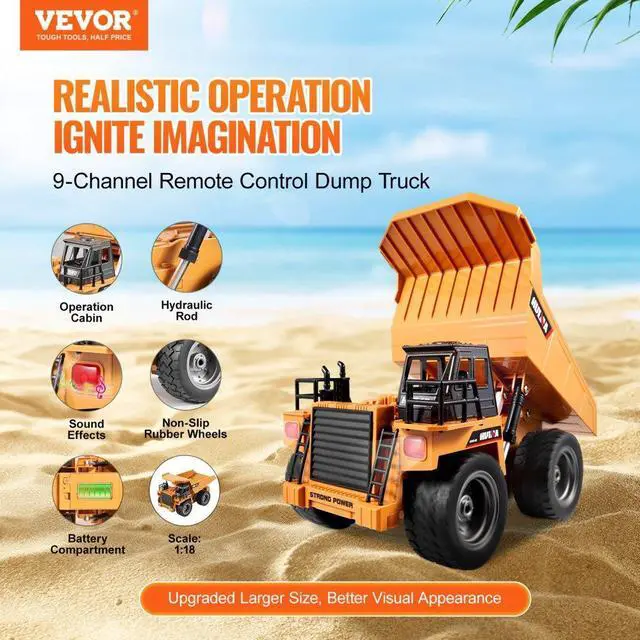 Alt view image 2 of 7 - VEVOR Christmas Gif! RC Remote Control Dump Truck Toy Construction Vehicle Toy 9CH 1:18 Scale