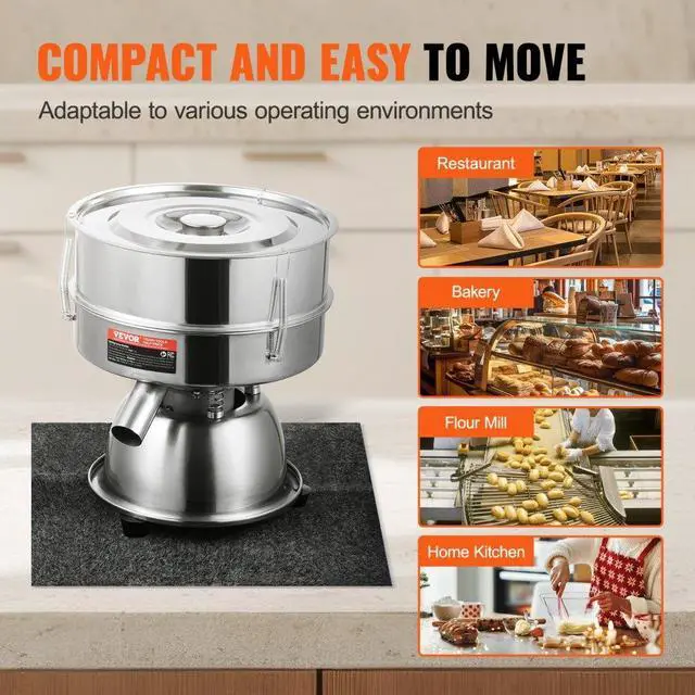 Alt view image 4 of 14 - Automatic Electric Vibrating Sieve, Stainless Steel Sifter Shaker Machine with 40+60 Mesh, 45W Automatic Powder Sifter Machine Countertop, Electric Sieve Shaker for Flour Powers, Mungbean, Rice