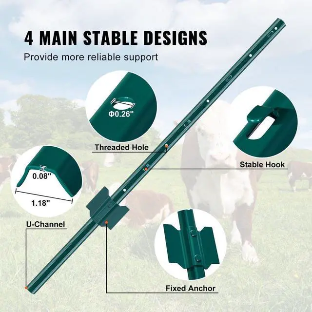 Alt view image 4 of 7 - VEVOR 3 Feet Fence Post 10 Pack T-Post Heavy Duty Metal Fence Posts Green