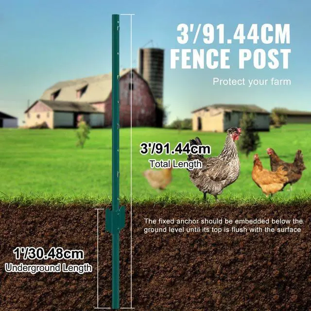 Alt view image 3 of 7 - VEVOR 3 Feet Fence Post 10 Pack T-Post Heavy Duty Metal Fence Posts Green