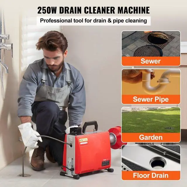 Alt view image 2 of 7 - VEVOR  Drain Cleaner Machine 66FT x 5/8" 250W Sewer Snake Auger Manual Feed