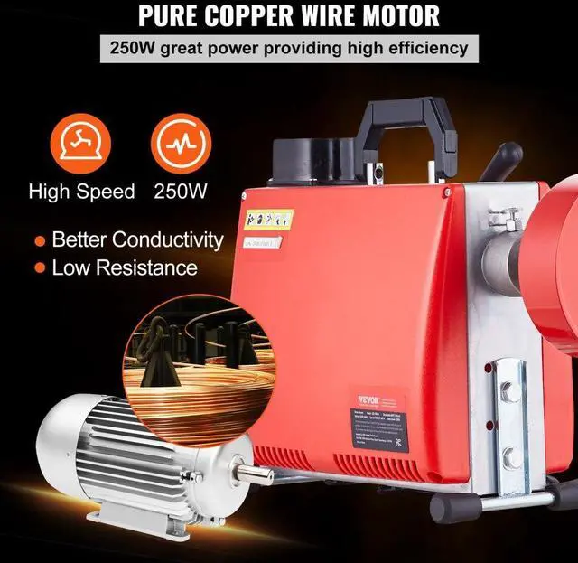 Alt view image 5 of 7 - VEVOR  Drain Cleaner Machine 66FT x 5/8" 250W Sewer Snake Auger Manual Feed