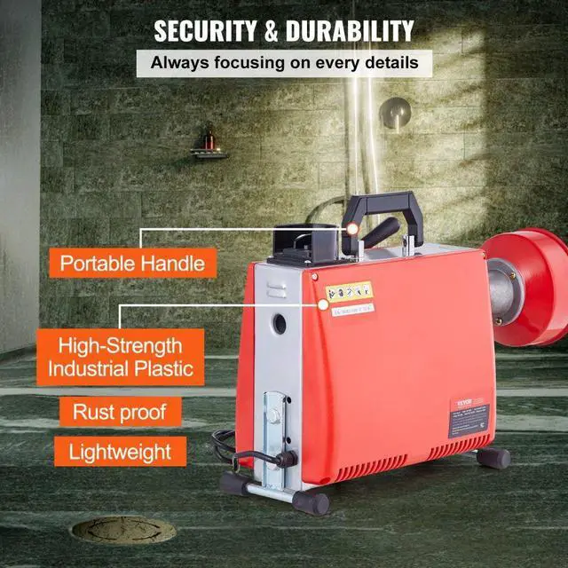 Alt view image 6 of 7 - VEVOR  Drain Cleaner Machine 66FT x 5/8" 250W Sewer Snake Auger Manual Feed