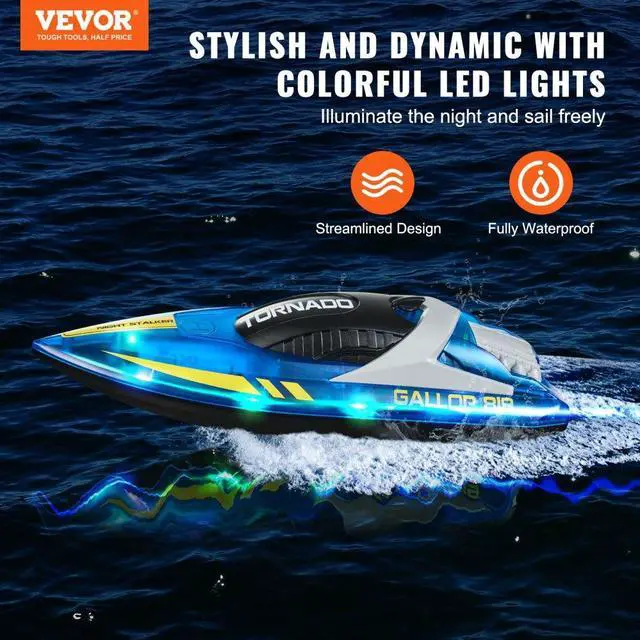 Alt view image 2 of 7 - VEVOR Christmas gifts! RC Boat 2.4 GHz Remote Control Racing Boat 12 km/h Kids Adults Gift Blue