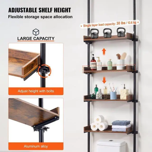 Alt view image 3 of 7 - VEVOR Over the Toilet Storage 4-Tier Bathroom Shelf Rack Space Saver Organizer