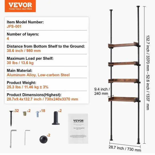 Alt view image 7 of 7 - VEVOR Over the Toilet Storage 4-Tier Bathroom Shelf Rack Space Saver Organizer
