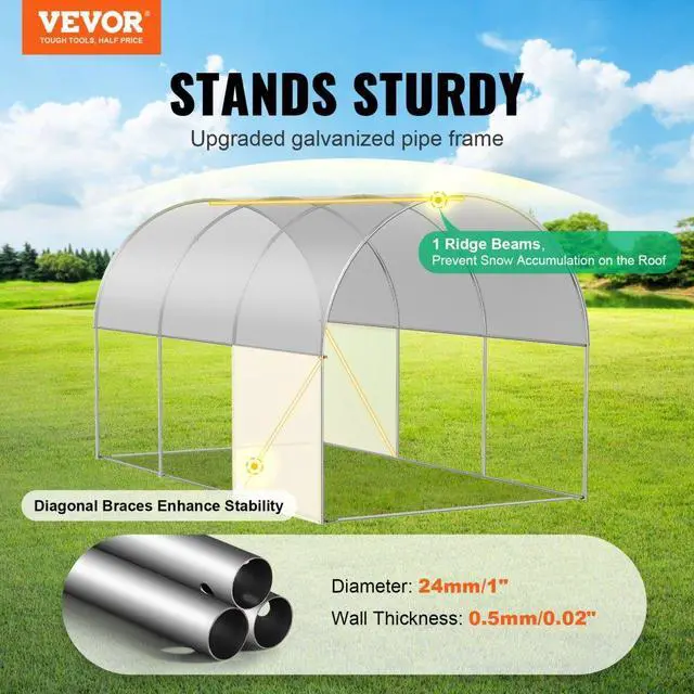 Alt view image 2 of 7 - VEVOR Walk-in Tunnel Greenhouse 9.58x6.43x6.23ft Galvanized Frame PE Cover White